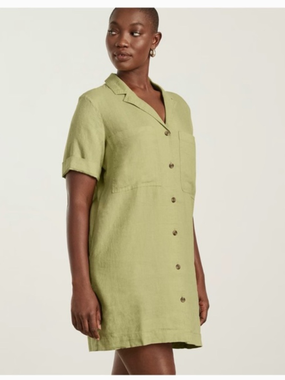 Everlane mini oversized linen shirt dress in leek + Matching twin Buckle Sandal